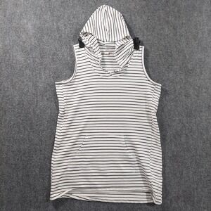 AKINI Hoodie Womens XL White Striped Sleeveless Hooded Pullover Lightweight